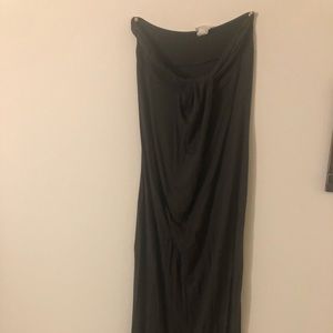 Green full length strapless dress